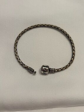 Pandora Braided Leather Bracelet with Silver Clasp - Brown and Silver